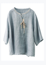 Load image into Gallery viewer, Chinese Style Blue Stand Collar Button Linen Shirt Top Summer