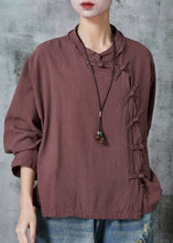 Load image into Gallery viewer, Chinese Style Brown Oversized Linen Shirt Top Spring