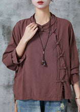 Load image into Gallery viewer, Chinese Style Brown Oversized Linen Shirt Top Spring