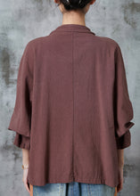 Load image into Gallery viewer, Chinese Style Brown Oversized Linen Shirt Top Spring