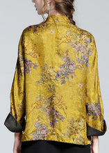 Load image into Gallery viewer, Chinese Style Golden Brown Stand Collar Button Print Silk Coats Long Sleeve