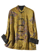 Load image into Gallery viewer, Chinese Style Golden Brown Stand Collar Button Print Silk Coats Long Sleeve