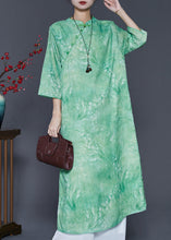 Load image into Gallery viewer, Chinese Style Grass Green Print Linen Vacation Dresses Summer