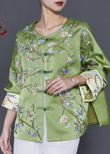 Load image into Gallery viewer, Chinese Style Green Embroidered Silk Coat Spring