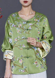 Chinese Style Green Embroidered Silk Coat Spring