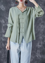 Load image into Gallery viewer, Chinese Style Green Grey Tasseled Linen Shirt Top Flare Sleeve