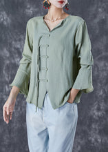 Load image into Gallery viewer, Chinese Style Green Grey Tasseled Linen Shirt Top Flare Sleeve