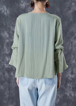 Load image into Gallery viewer, Chinese Style Green Grey Tasseled Linen Shirt Top Flare Sleeve