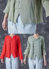 Load image into Gallery viewer, Chinese Style Green Grey Tasseled Linen Shirt Top Flare Sleeve