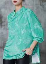 Load image into Gallery viewer, Chinese Style Green Jacquard Silk Shirt Top Spring