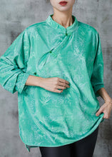 Load image into Gallery viewer, Chinese Style Green Jacquard Silk Shirt Top Spring