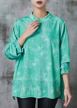 Load image into Gallery viewer, Chinese Style Green Jacquard Silk Shirt Top Spring