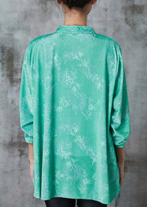 Chinese Style Green Jacquard Silk Shirt Top Spring