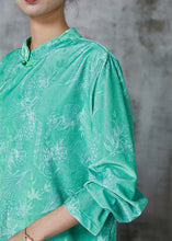 Load image into Gallery viewer, Chinese Style Green Jacquard Silk Shirt Top Spring