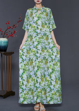 Load image into Gallery viewer, Chinese Style Green Print Cotton Cheongsam Dresses Summer