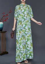 Load image into Gallery viewer, Chinese Style Green Print Cotton Cheongsam Dresses Summer