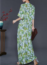 Load image into Gallery viewer, Chinese Style Green Print Cotton Cheongsam Dresses Summer