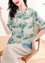 Load image into Gallery viewer, Chinese Style Green Tasseled Print Linen Two Pieces Set Summer