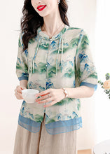 Load image into Gallery viewer, Chinese Style Green Tasseled Print Linen Two Pieces Set Summer