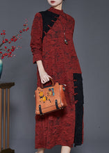 Load image into Gallery viewer, Chinese Style Orange Jacquard Patchwork Silk Dress Spring