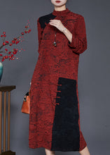 Load image into Gallery viewer, Chinese Style Orange Jacquard Patchwork Silk Dress Spring