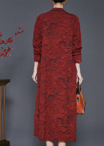 Chinese Style Orange Jacquard Patchwork Silk Dress Spring