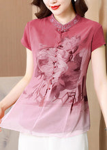 Load image into Gallery viewer, Chinese Style Pink Embroidered Button Patchwork Silk Shirt Tops Summer