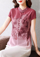 Load image into Gallery viewer, Chinese Style Pink Embroidered Button Patchwork Silk Shirt Tops Summer