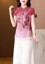 Load image into Gallery viewer, Chinese Style Pink Embroidered Button Patchwork Silk Shirt Tops Summer