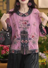 Load image into Gallery viewer, Chinese Style Pink O-Neck Oriental Button Cotton Shirt Tops Summer