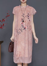 Load image into Gallery viewer, Chinese Style Pink Print Chiffon Cheongsam Dress Summer