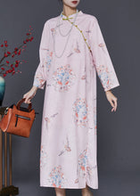 Load image into Gallery viewer, Chinese Style Pink Print Linen Dresses Cheongsam Summer