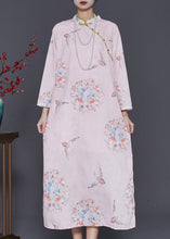 Load image into Gallery viewer, Chinese Style Pink Print Linen Dresses Cheongsam Summer