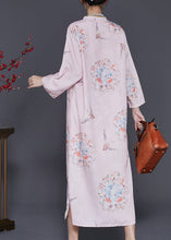 Load image into Gallery viewer, Chinese Style Pink Print Linen Dresses Cheongsam Summer