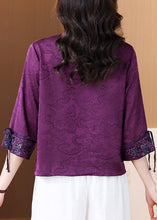 Load image into Gallery viewer, Chinese Style Purple Embroidered Lace Up Silk Shirt Spring