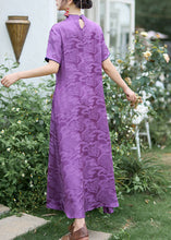 Load image into Gallery viewer, Chinese Style Purple Stand Collar Embroidered Silk Dress Summer