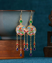 Load image into Gallery viewer, Chinese Style Rainbow Copper Overgild Jade Enamel Tassel Drop Earrings