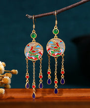 Load image into Gallery viewer, Chinese Style Rainbow Copper Overgild Jade Enamel Tassel Drop Earrings