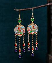 Load image into Gallery viewer, Chinese Style Rainbow Copper Overgild Jade Enamel Tassel Drop Earrings