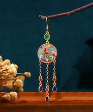 Load image into Gallery viewer, Chinese Style Rainbow Copper Overgild Jade Enamel Tassel Drop Earrings