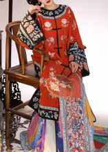 Load image into Gallery viewer, Chinese Style Red Embroidered Button Silk Two Pieces Set Long Sleeve