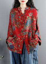 Load image into Gallery viewer, Chinese Style Red Print Pockets Button Patchwork Cotton Coats Long Sleeve