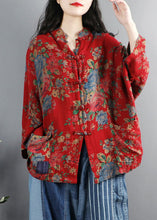 Load image into Gallery viewer, Chinese Style Red Print Pockets Button Patchwork Cotton Coats Long Sleeve