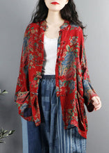 Load image into Gallery viewer, Chinese Style Red Print Pockets Button Patchwork Cotton Coats Long Sleeve