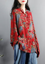 Load image into Gallery viewer, Chinese Style Red Print Pockets Button Patchwork Cotton Coats Long Sleeve