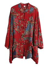 Load image into Gallery viewer, Chinese Style Red Print Pockets Button Patchwork Cotton Coats Long Sleeve