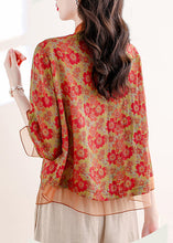 Load image into Gallery viewer, Chinese Style Red Stand Collar Print Patchwork Linen Shirts Summer