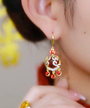 Load image into Gallery viewer, Chinese Style Red Sterling Silver Overgild Zircon Auspicious Clouds Ping Buckle Drop Earrings