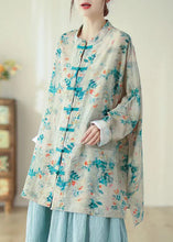 Load image into Gallery viewer, Chinese Style Stand Collar Print Oriental Button Linen Shirts Spring