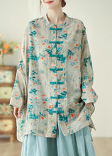 Load image into Gallery viewer, Chinese Style Stand Collar Print Oriental Button Linen Shirts Spring